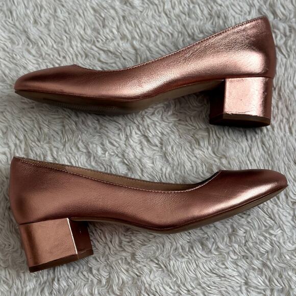 Madewell 7.5 Ella Pumps Metallic Blush Leather Round Toe Block Heel Shoes - Picture 1 of 6